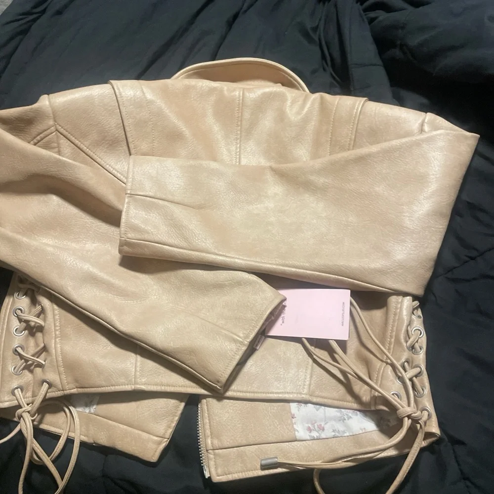 Avec Les Filles Light Brown Faux Leather Moto Jacket - Picture 4 of 4